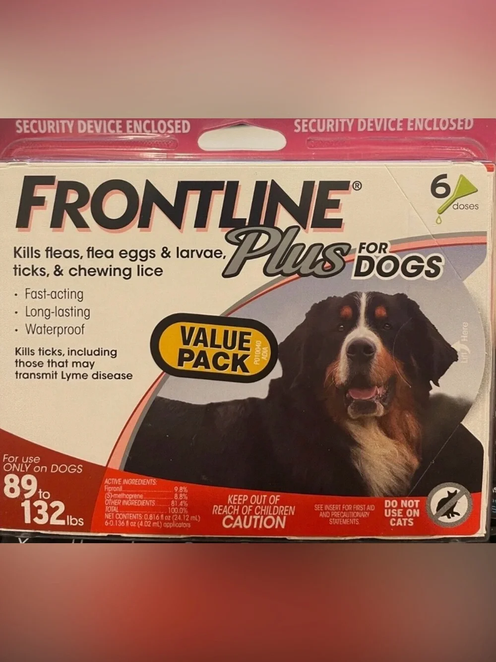 FRONTLINE Plus Flea & Tick Control Dogs 89-132 lbs 6 Doses New Sealed